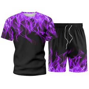 Mens <b>Sets</b> Fashion Summer Man Sportswear Two Pieces Tracksuit Sports Suit Printed Tee Top+Shorts Sweatsuit Male Brand Clothing - Product Image 4