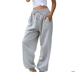 Women Gray Harem <b>Pants</b> Mid Waist Drawstring Loose Fit Full Length Casual Solid Color Cotton Fleece Breathable Autumn Wear - Product Image 6