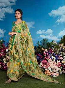 Vente en gros de saris brodés à bordure de créateur de collection en tissu fantaisie complexe pour vêtements indiens pakistanais à des tarifs bas disponibles - Product Image 3