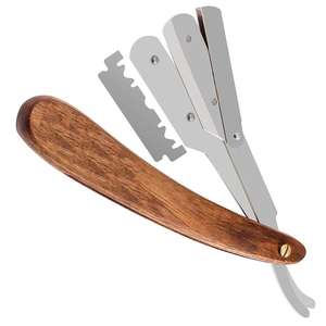 Rasoir droit de barbier en acier inoxydable de haute qualité pour hommes SHAVETTE RAZORS & CO marque 1 an de garantie manche en bois bord unique - Product Image 1