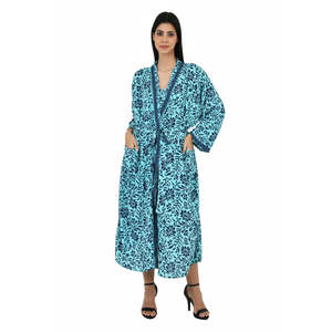Vestido Largo de Seda Azul con Estampado Floral para Mujer, Talla Única, Kimono, Conjunto de Camisola, Traje de Baño, Ropa de Playa - Product Image 6