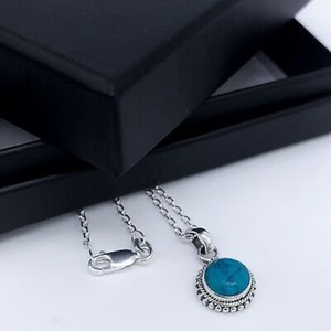 สร้อยคอจี้เทอร์ควอยซ์ขนาดเล็ก925เงินแท้อัญมณีทรงกลมของขวัญสำหรับผู้หญิงพร้อมโซ่ - Product Image 1