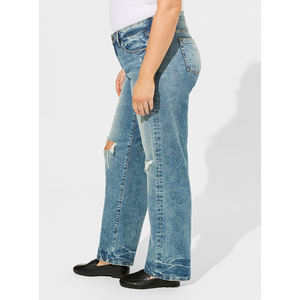 Dernier Vintage Lavé Lâche Droite Respirant Femmes Taille Haute Jambe Large Plus La Taille Baggy Pantalon Dames Pleine Longueur Déchiré - Product Image 3