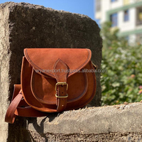 Tas selempang kulit kambing alami, tas selempang 7*9 uniseks, lapisan kanvas Vintage mewah, tas tangan kulit asli serbaguna