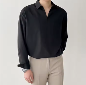 Pull à col en V à manches longues en molleton pour homme, coupe classique tendance, imprimé automnal soyeux, décontracté, uni, 180 grammes, respirant - Product Image 1