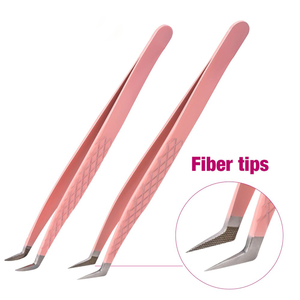 Pinzas de extensión de pestañas de acero inoxidable rosa de alta calidad antiestáticas con logotipo personalizado y puntas puntiagudas - Product Image 2