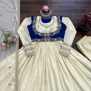 Vêtements de mode pour femmes, designer, fil de soie chinon avec travail de séquence, Anarkali et pantalon avec Koti et Dupatta en soie Banglory - Product Image 1