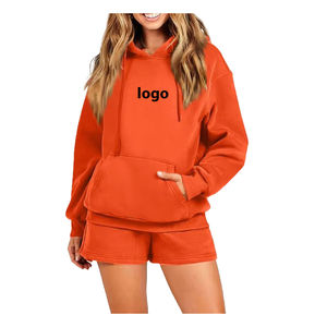 Femmes au-dessus du genou couleur unie décontracté deux pièces à capuche et short ensemble respirant écologique vêtements d'été - Product Image 2