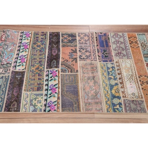 พรมตุรกีลายปะติดขนาด 2.8x8.7 ฟุต สีเบจ ลายเรขาคณิตสไตล์วินเทจ - Product Image 3