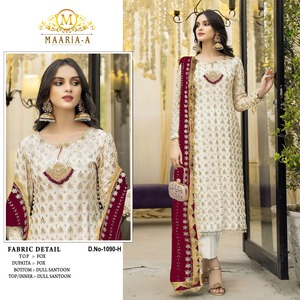 Precioso de talla grande Fox Georgette secuencia bordada trabajo 4 lados encaje boda desgaste Salwar Maruti moda MF423 - Product Image 1