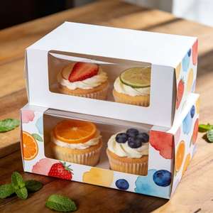 Caja para <span class=keywords><strong>Donuts</strong></span> <span class=keywords><strong>de</strong></span> Papel Blanco con Tapa Transparente, Contenedor Desechable para Llevar Productos Horneados, Pasteles, Exhibición <span class=keywords><strong>de</strong></span> Panadería, Ecológico - Product Image 5