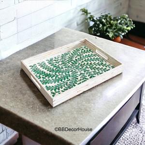 Bandeja de Servir Ecológica de Nácar, Rectangular, Diseño Botánico Verde, Decoración de Mesa Hecha a Mano para Cafetería, Resort, Ecológica - Product Image 2