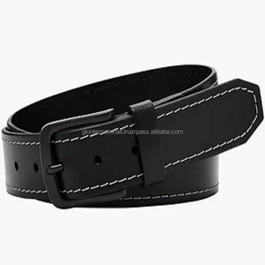 Cinturón informal negro de cuero de grano liso con costuras de borde blanco Cinturón informal de cuero de moda hecho a mano de lujo para hombres - Product Image 1