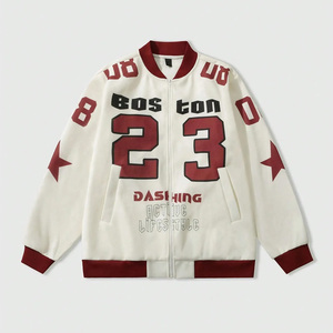 Chaqueta de béisbol con cremallera y estampado de letras y números personalizados para hombre al por mayor chaqueta cortavientos de lana de ajuste regular para hombre - Product Image 1