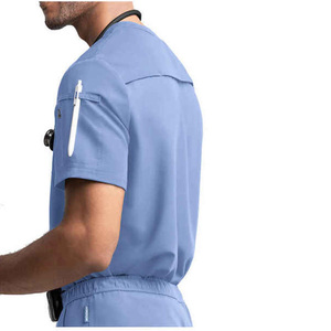 Nuevos uniformes médicos personalizados uniformes antiarrugas uniformes de uso médico 100% Spandex \ poliéster hecho cuello redondo traje de hombre a la venta - Product Image 3