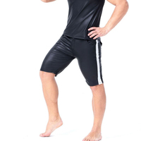 남자 PU 인조 가죽 팬티 스트라이프 핫 쇼트 복서 Wetlook Clubwear Jockstrap 무대 게이 착용 섹시한 에로틱 란제리 반바지