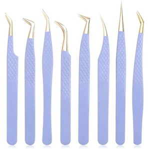 Juego de Pinzas para Extensión de Pestañas de Acero Inoxidable con Recubrimiento en Polvo, 8 Piezas, Logotipo Personalizado, Aplicador Personalizado - Product Image 1