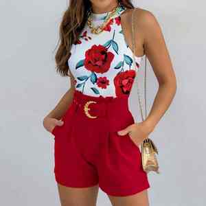 เสื้อกั๊กลายดอกไม้แขนกุดสำหรับผู้หญิงชุดเสื้อผ้าแนวสตรีท2ชิ้นสำหรับฤดูใบไม้ผลิ/ฤดูร้อน - Product Image 4