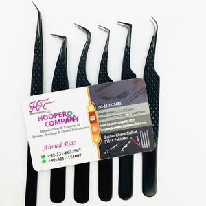 Pinzas negras nuevas Pinzas de extensión de pestañas curvas de acero inoxidable de 90 grados Pinzas de punta de fibra sostenible Mink Low MOQ - Product Image 6