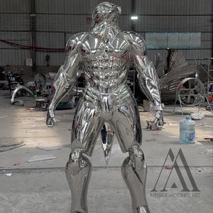 Benutzer definierte polierte Metall geflügelte Mann moderne Chrom Finish Kunst Statue große Edelstahl <span class=keywords><strong>Eagle</strong></span> Head Warrior Skulptur - Product Image 2