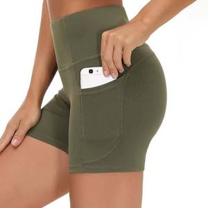 Breathable Women's Shorts Pakistan OEM Custom Design 100% Cotton Gym Fitness High <b>Waist</b> Pattern Pockets - Product Image 3