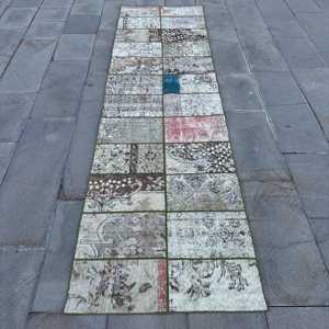 Vintage Turkish Rug, 2.6x9.5 ft Rug, <b>Brown</b> Floral <b>Wool</b> Rug - Product Image 1