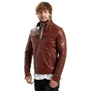Men's Stylish Genuine Leather <b>Canvas</b> <b>Jacket</b> Windproof Breathable Eco-Friendly Winter Fashion Stand Collar Factory Price - Product Image 3