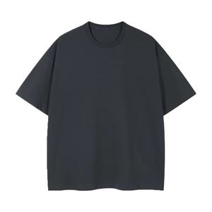 T-shirt décontracté à manches courtes pour homme grande taille, 100 % coton biologique respirant et écologique, bleu, coupe oversize, devant vierge brodé - Product Image 1