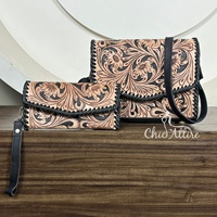Sac à main à bandoulière en cuir véritable usiné à la main de grande capacité à la mode pour femmes et portefeuille de bracelet assortis ensembles combinés de deux pièces