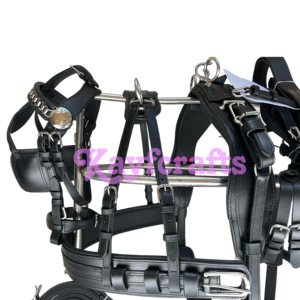 ชุดสายจูงม้าขับรถหนังแท้สีดำพร้อมเครื่องมือดึงรถเข็นม้าแกะสลักลายดอกไม้ - Product Image 4