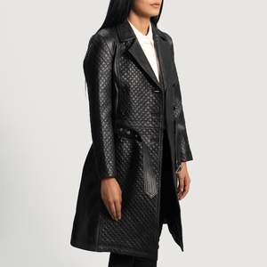 Abrigo de Gabardina Vintage Sweet Susan en Cuero Genuino Negro con Capucha y Relleno de Algodón, Largo e Impermeable para Otoño y Primavera - Product Image 2