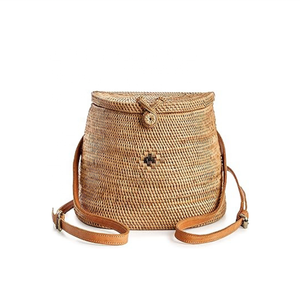 Elegante bolso de ratán de playa bohemio para mujer, monedero redondo de paja tejido a mano con correa de cuero para la moda de verano - Product Image 3