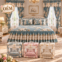 Vente en gros usine : Ensemble de literie 5 pièces à motif floral avec jupe de lit et rideaux, design en dentelle matelassée, literie personnalisée OEM ODM