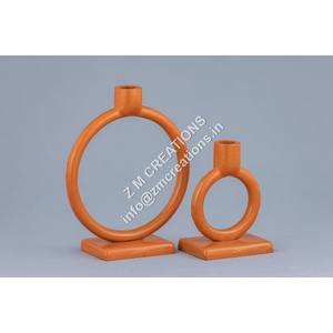 Sculpted Round Ring Style Abstract Aluminum Metal Pillar Holder Set Decorative <b>Wedding</b> <b>Candle</b> Holder Handmade - Product Image 1