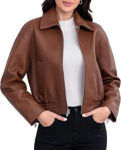 Chaqueta Bomber de Cuero Genuino Marrón al por Mayor, Elegante, de Alta Calidad, con Logotipo Personalizado OEM, Colores, Cierre de Cremallera, Chaquetas de Motociclista para Mujer - Product Image 4