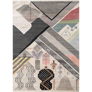 Tapis Manchaha en laine et soie de bambou noué à la main, motif abstrait, épaisseur 10 mm, rectangulaire, pour la maison et les couloirs, Les-2606 - Product Image 1
