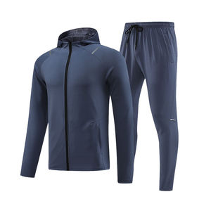 Ensemble de survêtement pour homme en 2 pièces, veste de sport à capuche et pantalon de jogging, automne, uni, taille élastique, logo personnalisé, hiver, vêtements respirants - Product Image 3