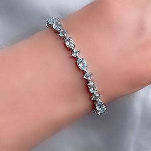 Pulsera de Tenis Clásica y Moderna para Mujer, Plata de Ley 925, Gema de Topacio Azul, Joyería Hecha a Mano, Chapada en Rodio y Oro - Product Image 2