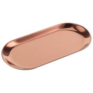 Elegante y Duradera Bandeja de Servicio de Metal con Diseño Martillado Chapada en Oro Rosa, Elegante Bandeja para Bebidas y Aperitivos con Fines Decorativos - Product Image 1