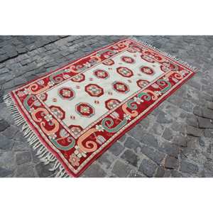 พรมขนแกะสีเบจสีแดงสไตล์วินเทจสำหรับห้องขนาด10มม. 4x6ft แนววินเทจผ้าสามเหลี่ยมแบบเย็บปะติดดีไซน์แบบแอบสแตรกต์สไตล์ชนเผ่าพื้นเมืองสำหรับห้อง10มม. - Product Image 3