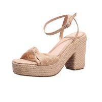 Nouvelle conception Sandales compensées en chanvre de 10 cm avec nœud en paille pour femme – Idéales pour les vacances d'été