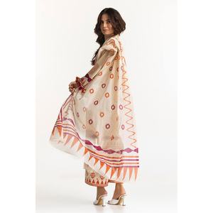 ชุดสูทผู้หญิง 3 ชิ้น สีเบจ ลายแจ็คการ์ด สำหรับใส่ทำงานหรือลำลอง ตกแต่งด้วยกระดุมและจีบ เหมาะสำหรับฤดูร้อน - Product Image 3