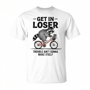 Camiseta Get In Loser Raccoon Bike con diseño divertido de animales, unisex, para adultos, cuello redondo, manga corta, promocional - Product Image 3