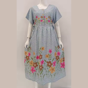 Vestido de rayón de alta calidad para mujer, elegante, sencillo, elegante, pantalones cortos, longitud, cordón, cintura cuadrada, cintura elástica suave, Verano - Product Image 6