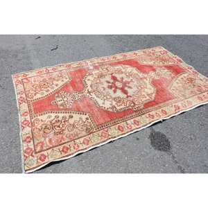 พรมขนสัตว์สีเบจสีแดงสไตล์วินเทจขนาด4.6X8ฟุตงานแฮนด์เมดสไตล์ตุรกีทรงสี่เหลี่ยมมุมฉากสำหรับห้องนั่งเล่น - Product Image 2