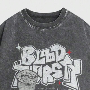 Vente en gros Tendance Hommes Décontracté Burger & Frites Slogan Imprimé T-Shirt à Manches Courtes Vintage Épaule Goutte T-shirts pour Hommes - Product Image 3