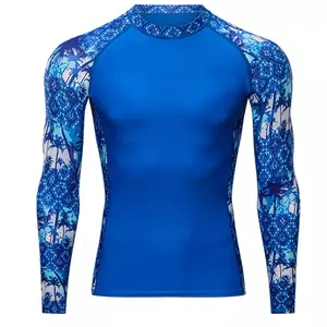 2022 새로운 디자인 남자 피트니스 발진 가드 남자 사용자 정의 로고 러쉬 가드 운동 긴 소매 UV 보호 수영복 셔츠
