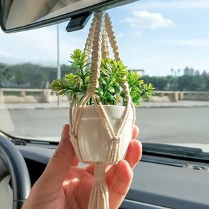 Cesta colgante de plantas de jardinería, maceta de macramé hecha a mano, colgador de cuerda de algodón bohemio, maceta para colgar en la pared, patio, decoración de coche - Product Image 2