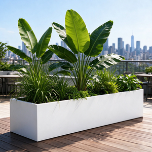 Jardinière rectangulaire longue en métal blanc pour extérieur et intérieur, grand pot de fleurs pour hôtel, jardin, aménagement paysager - Product Image 1