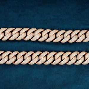 Cadena de eslabones estilo rapero de Hip Hop de alta calidad, cadena cubana de oro amarillo con diamante y acento de oro rosa, regalo para él - Product Image 5